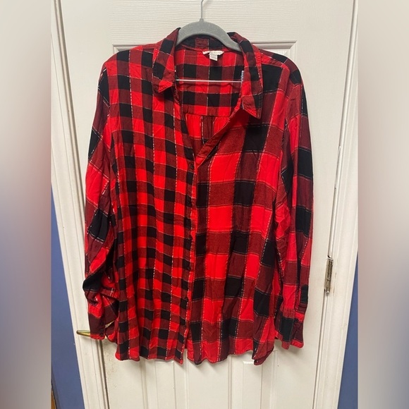 Cato  plus size 22/24 buffalo plaid red black, long sleeve button-down shirt - Picture 1 of 8